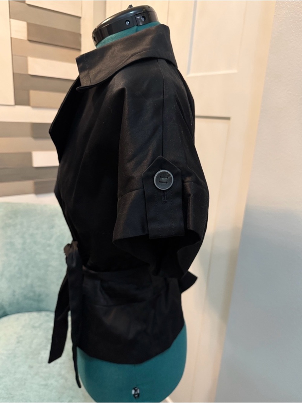 Black Short-Sleeve Jacket with Belt - Picture 2 of 5